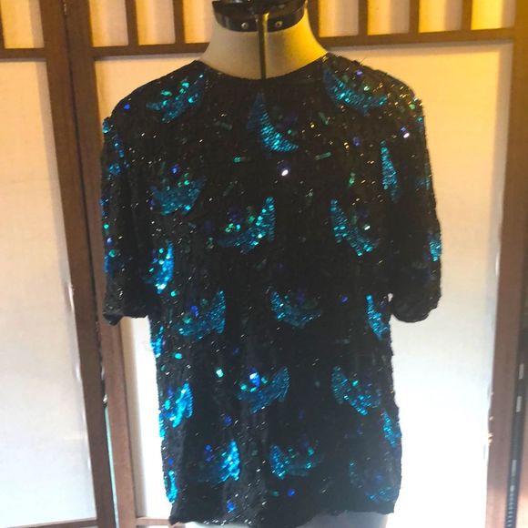 Laurence Kazar New York 100% silk beaded events blouse size large - Picture 1 of 16